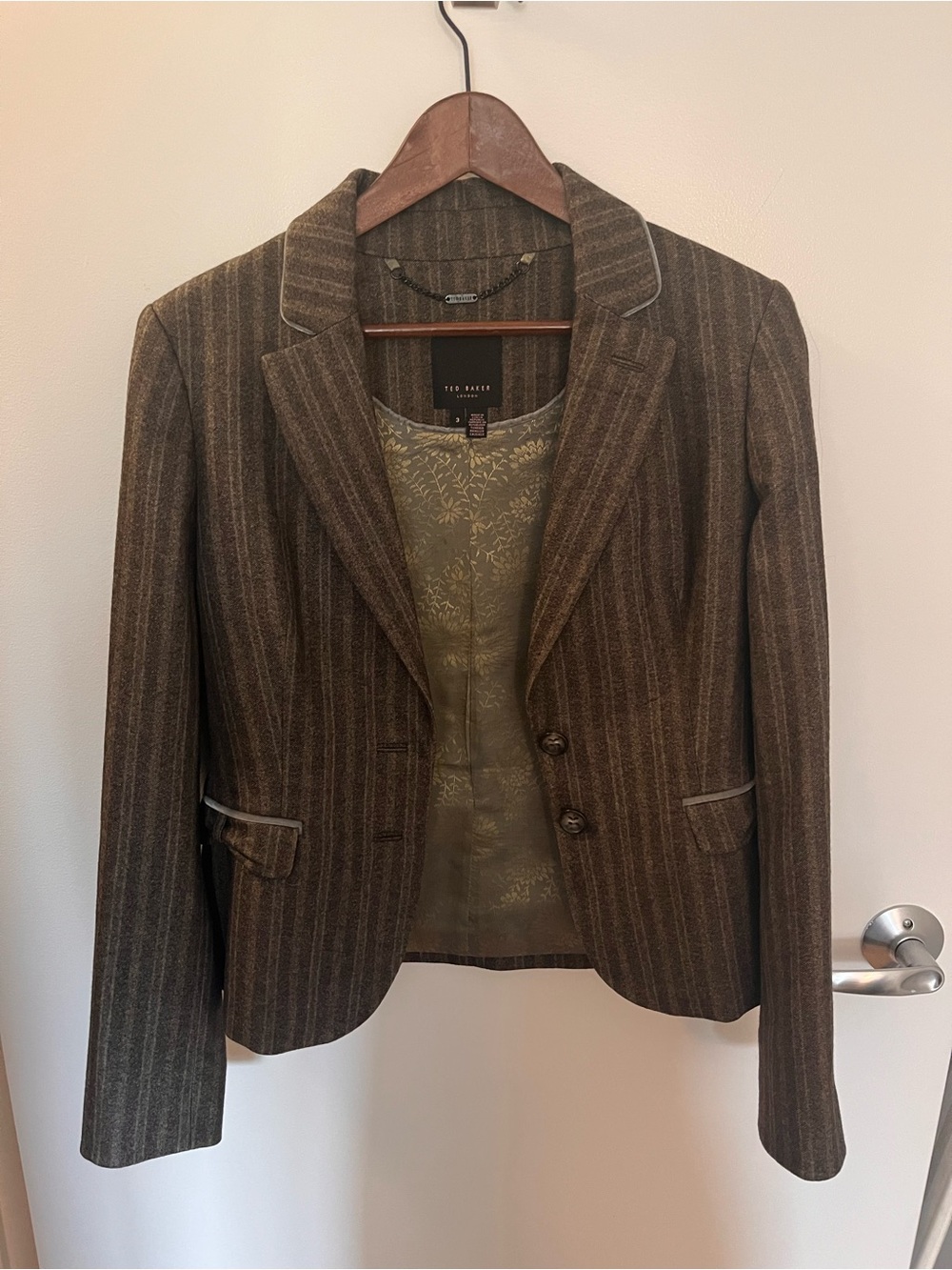 Ted Baker Brown Pinstripe Tailored Blazer with Notched Lapel